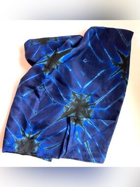 Silk hand painted Blue Abstract Print Scarf shibori handmade designer
